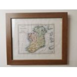Map of Irlanda mounted in an oak frame { 30cm H X 36cm W }.