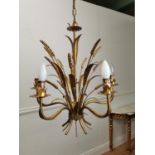 Coco Chanel gilded metal four branch chandelier decorated with ears of wheat { 86cm H X 45cm Dia }.