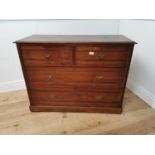 Edwardian mahogany chest the two short drawers over two long drawers raised on plinth base. { 82cm H