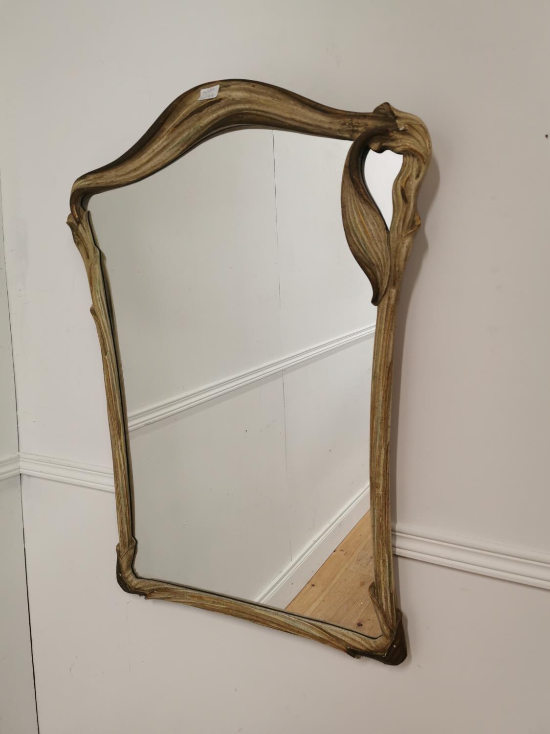 Painted and gilt framed wall mirror in the Art Nouveau style {88cm H x 66cm W}