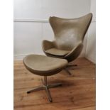 Retro Egg chair and matching stool. { 107cm H X 86cm W X 73cm D & 43cm H X 56cm W X 45cm D }. }