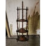 19th. C. four tiered inlaid walnut corner whatnot { 151cm H X 52cm W X 33cm D }.