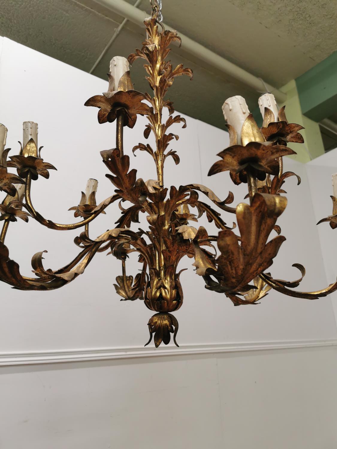 Mid century gilded French twelve branch chandelier. { 100cm Drop X 70cm Dia }. - Image 3 of 5