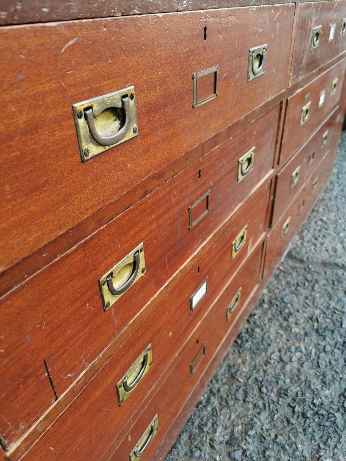 Early 20th C. mahogany haberdashery cabinet with eight drawers and brass handles {84 cm H x 194 cm W - Image 3 of 4