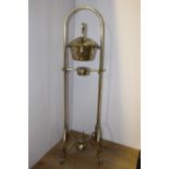 Unusual 19th. C. brass spirit kettle on stand { 87cm H X 26cm W X 30cm D }.