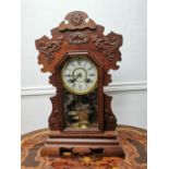 19th C. Mahogany gingerbread clock {58cm H x 36cm W x 13cm D}