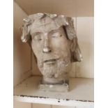 19th. C. plaster bust of Jesus . { 30cm H X 25cm W X 30cm D }.