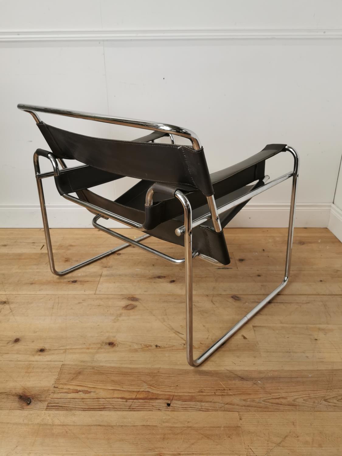 Vintage leather upholstered chrome armchair { 74cm H X 79cm W X 70cm D }. - Image 4 of 4