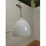 1950's opaline gas hanging light shade with fittings { 50cm H X 30cm Dia }.