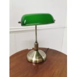 Banker's chrome desk lamp with green glass shade { 32cm H X 26cm W X 15cm D }.