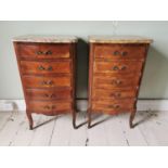 Pair of Edwardian kingwood bedside cabinets with marble tops and ormolu mounts raised on cabriole
