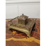 Decorative 19th. C. brass desk set { 12cm H X 20cm Sq }.