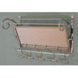 Chrome wall mounted luggage rack with adjustable hooks and mirror in the 1920's style { 42cm H X