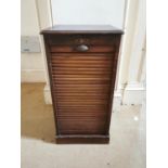 Early 20th C. oak tambour door office cabinet {91 cm H x 46 cm W x 39 cm D}.