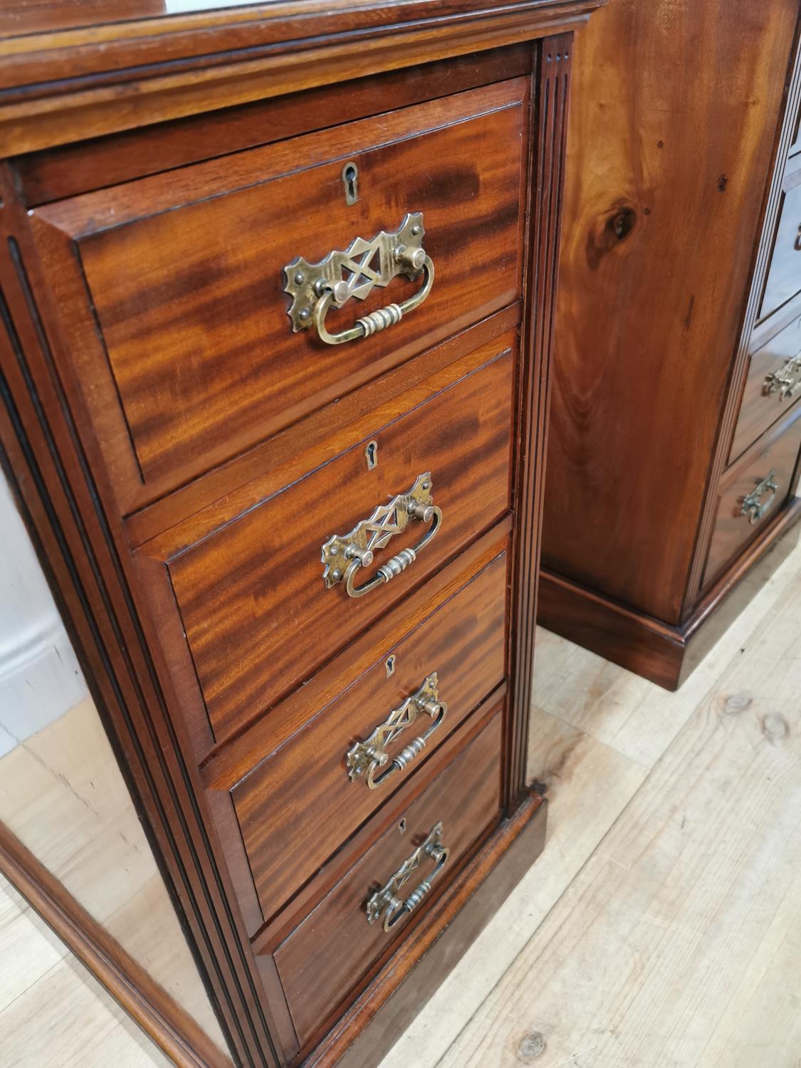 Good quality pair of 19th C. mahogany bedside lockers by Maple & Co. with orginal brass handles {105 - Image 3 of 6