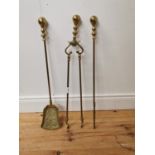 Set of Edwardian brass fire irons { 68cm H }