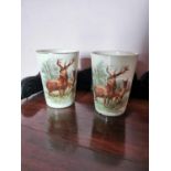 Pair of 19th C. ceramic beakers decorated with Stags {11 cm H x 8 cm Dia.}.