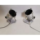 Pair of metal spotlights { 43cm H X 26cm Dia }.