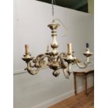 Decorative six branch gilt and painted chandelier { 61cm H X 80cm Dia }.