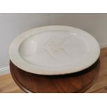 1st Period Belleek goose platter with black stamp, with crack . { 57cm W X 45cm D }.