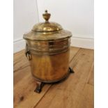 19th C. brass lidded coal bucket. {45 cm H x 32 cm Diam}.
