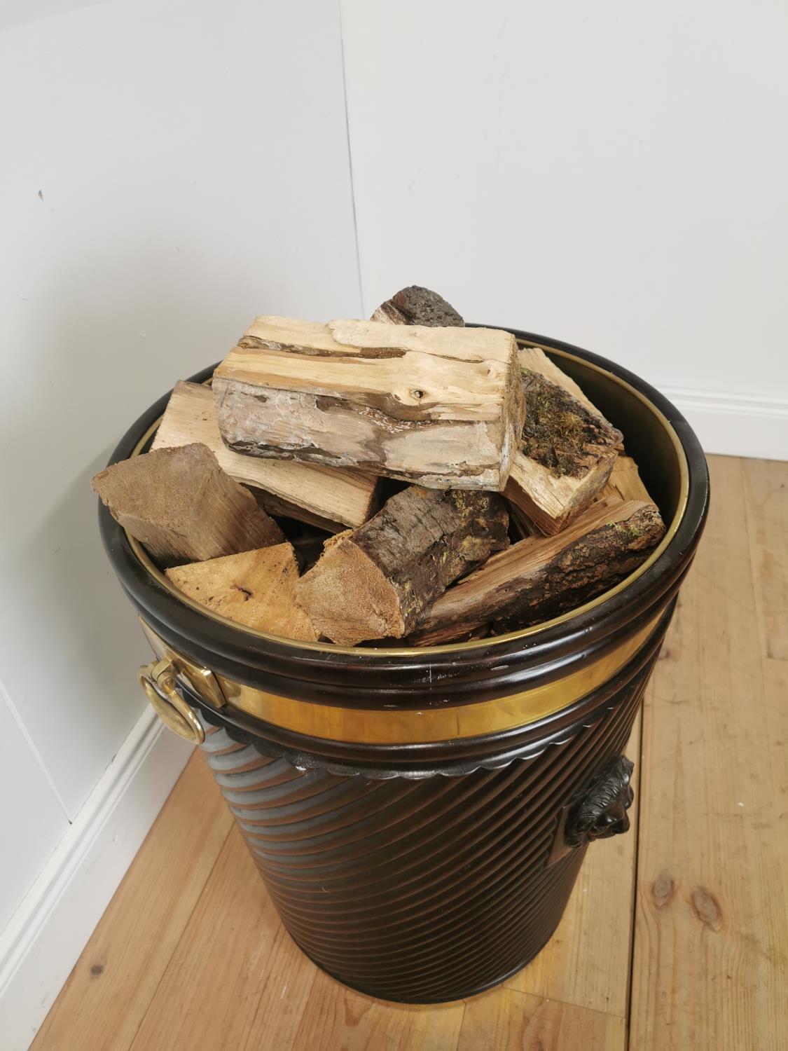 Brass bound mahogany peat bucket in the Irish Georgian style { { 66cm H X 53cm Dia }. - Image 5 of 5