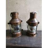 Two early 20th C. brass and copper ships lanterns {50 cm H x 25 cm Dia.}.