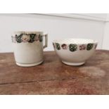 Second period Belleek spongeware mug and bowl, Green stamp