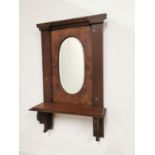 19th. C. inlaid walnut wall mirror with shelf { 80cm H X 45cm W X 18cm D }.