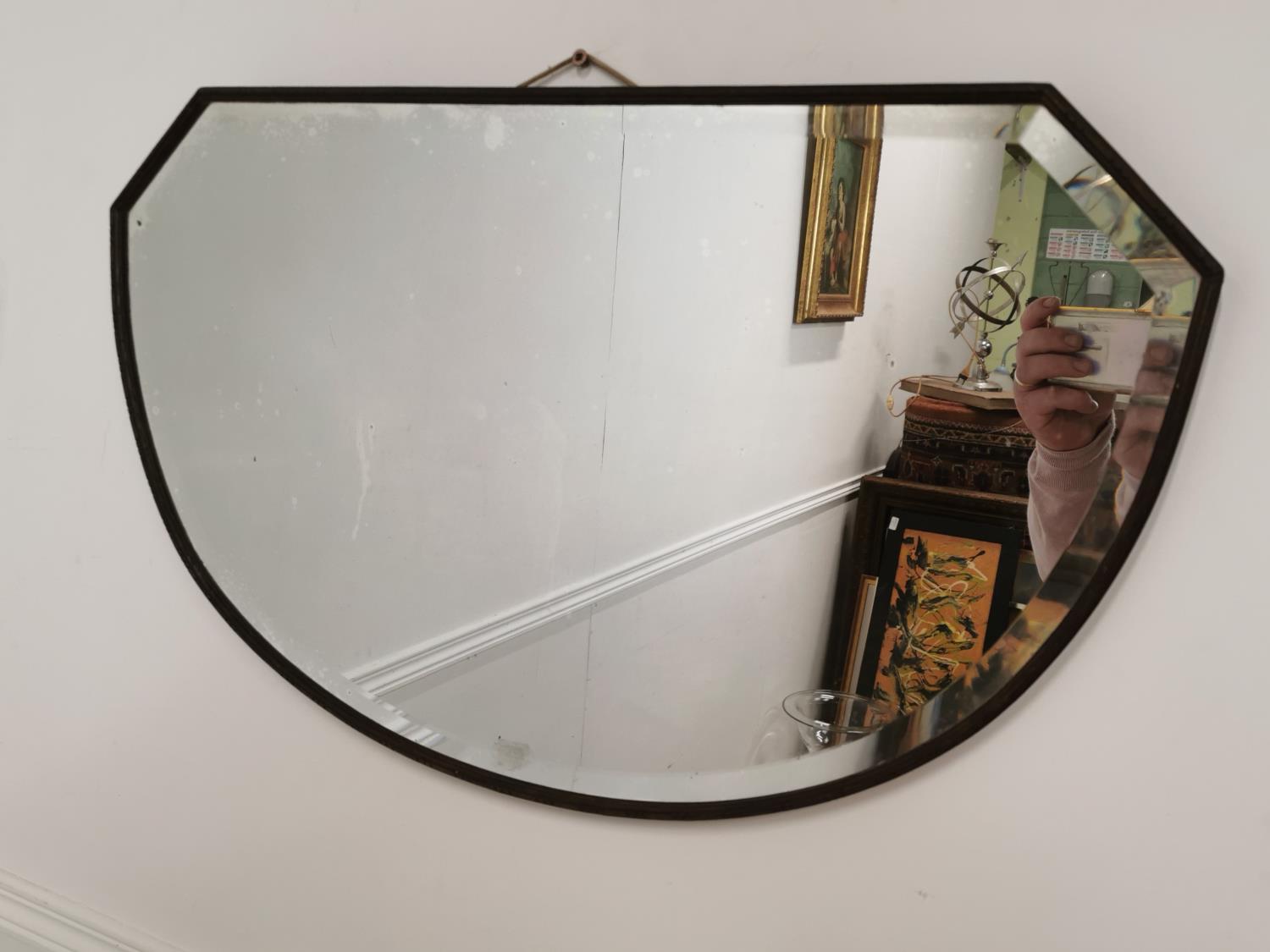 Art Deco wall mirror mounted in a mahogany frame { 45cm H X 62cm W }.