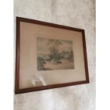 19th C. coloured Hunting print mounted in oak frame {51 cm H x 61 cm W}.