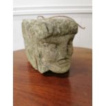 19th. C. carved stone head { 14cm H X 10cm W X 18cm D }.