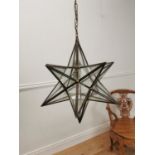 Vintage metal and clear glass hall lantern { 86cm Drop X 38cm Dia }.