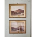 W H Dyer pair of early 20th C. Dartmoor scenes watercolours mounted in gilt frames {50 cm H x 63