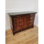 19th. C. flamed mahogany chest the marble top above four long drawers raised on bun feet { 90cm H