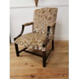 19th C. mahogany and upholstered Gainsborough arm chair on square legs {90 cm H x 61 cm W x 62 cm