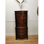 Good quality Edwardian flamed mahogany bow fronted tall boy raised on bracket feet {153 cm H x 67 cm