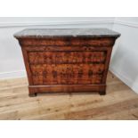 19th. C. burr walnut chest the marble top above a shaped long drawer above three long drawers raised