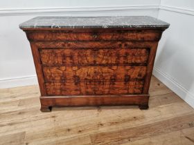 19th. C. burr walnut chest the marble top above a shaped long drawer above three long drawers raised