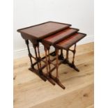 Good quality nest of three mahogany tables raised on turned legs {57 cm H x 50 cm W x 35 cm D}.