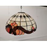 Stained leaded glass hanging ceiling light in the Tiffany style. { 22cm H X 40cm Dia }.