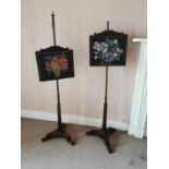 Pair of William IV rosewood firescreen with inset tapestry panels {150 cm H x 40 cm W x 40 cm D}.