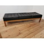 Mid century pine vinyl upholstered bench { 40cm H X 175cm W X 57cm D }.
