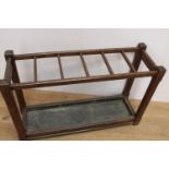 19th. C. pich pine stick stand with drip tray Stamped H J Burgess { 60cm H X 92cm W X 30cmD }