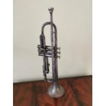 Early 20th C. silvered trumpet {54 cm L}.