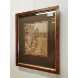 Early 20th C. Winifred Thompson Village Scene 1921 watercolour mounted in walnut frame {42 cm H x 34