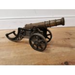 19th C. brass and cast iron desk cannon {22 cm H x 47 cm W x 14 cm D}.