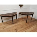 Pair of good quality 19th C. mahogany and satinwood inlaid demi-lune side tables raised on square