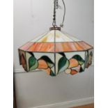 Leaded glass hanging light shade in the Tiffany style {31cm H x 56cm Dia.}