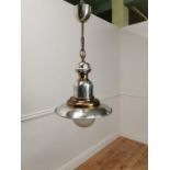 Chrome and brass hanging ceiling light { 70cm H X 32cm Dia }